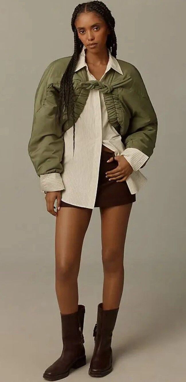 Anthropologie Puffer Shrug Jacket Women Green Preppy Retro Boho One Size NWT